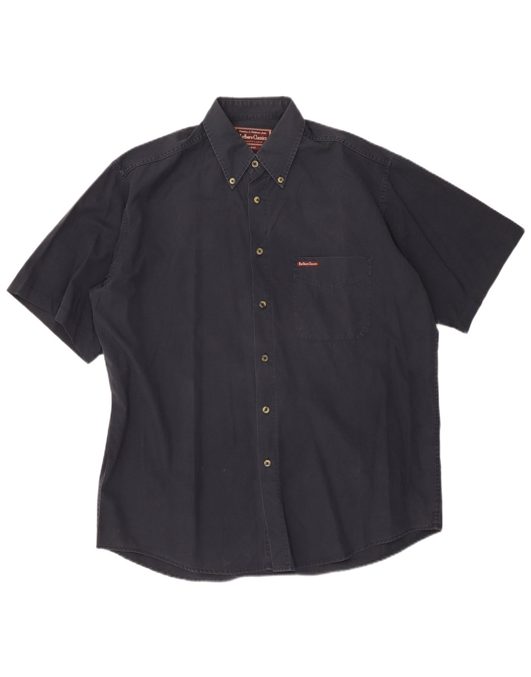 MARLBORO CLASSICS Mens Short Sleeve Shirt Large Navy Blue Cotton