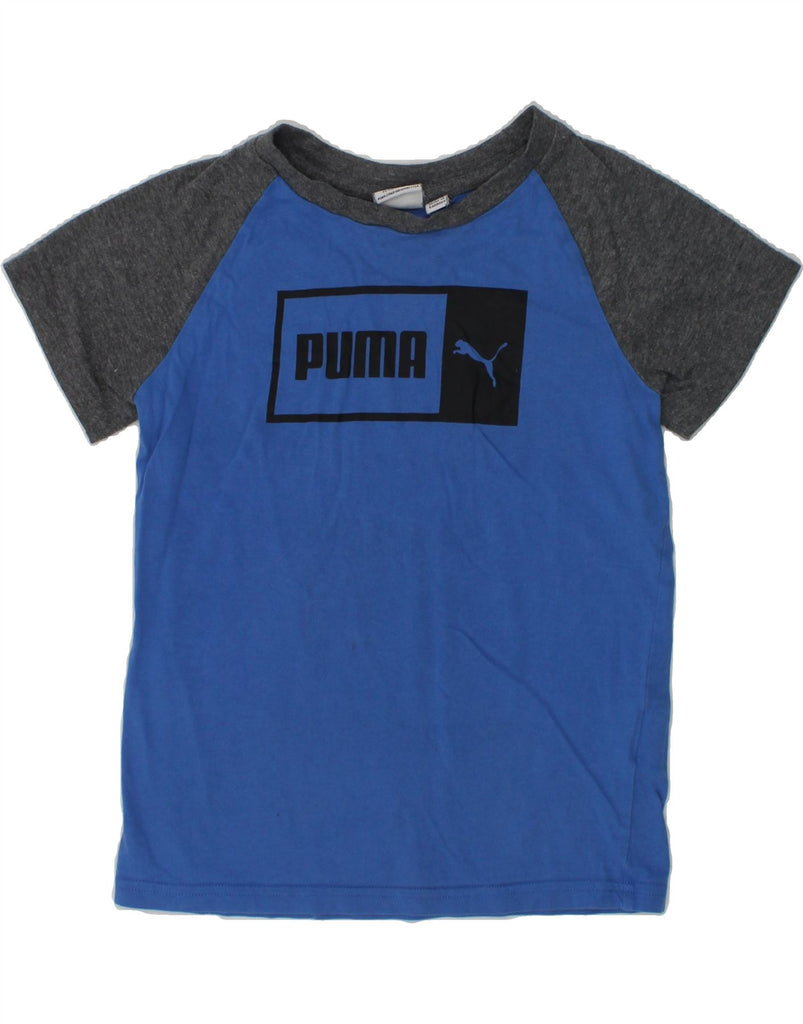 PUMA Boys Graphic T-Shirt Top 5-6 Years XS  Navy Blue Colourblock Cotton | Vintage Puma | Thrift | Second-Hand Puma | Used Clothing | Messina Hembry 