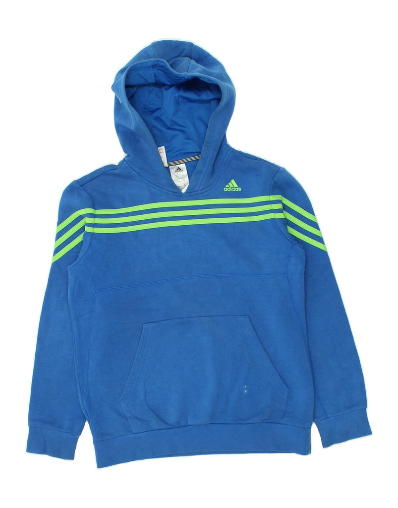 ADIDAS Boys Graphic Hoodie Jumper 12-13 Years Blue Striped Cotton | Vintage Adidas | Thrift | Second-Hand Adidas | Used Clothing | Messina Hembry 