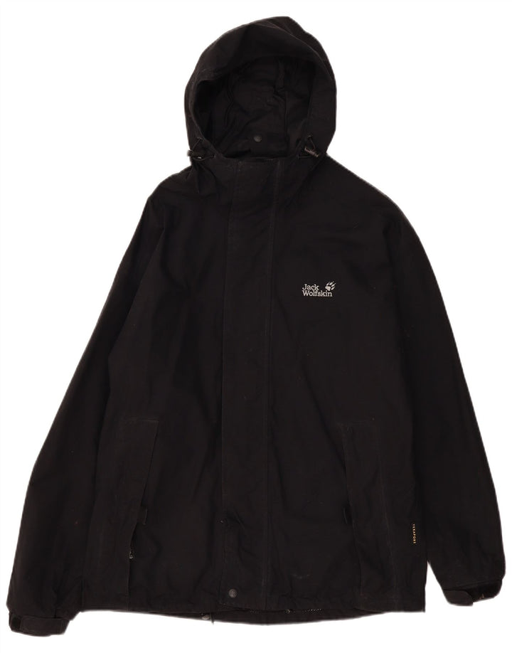 Jack Wolfskin Mens Hooded Rain Jacket UK 36/38 Medium Black Polyamide