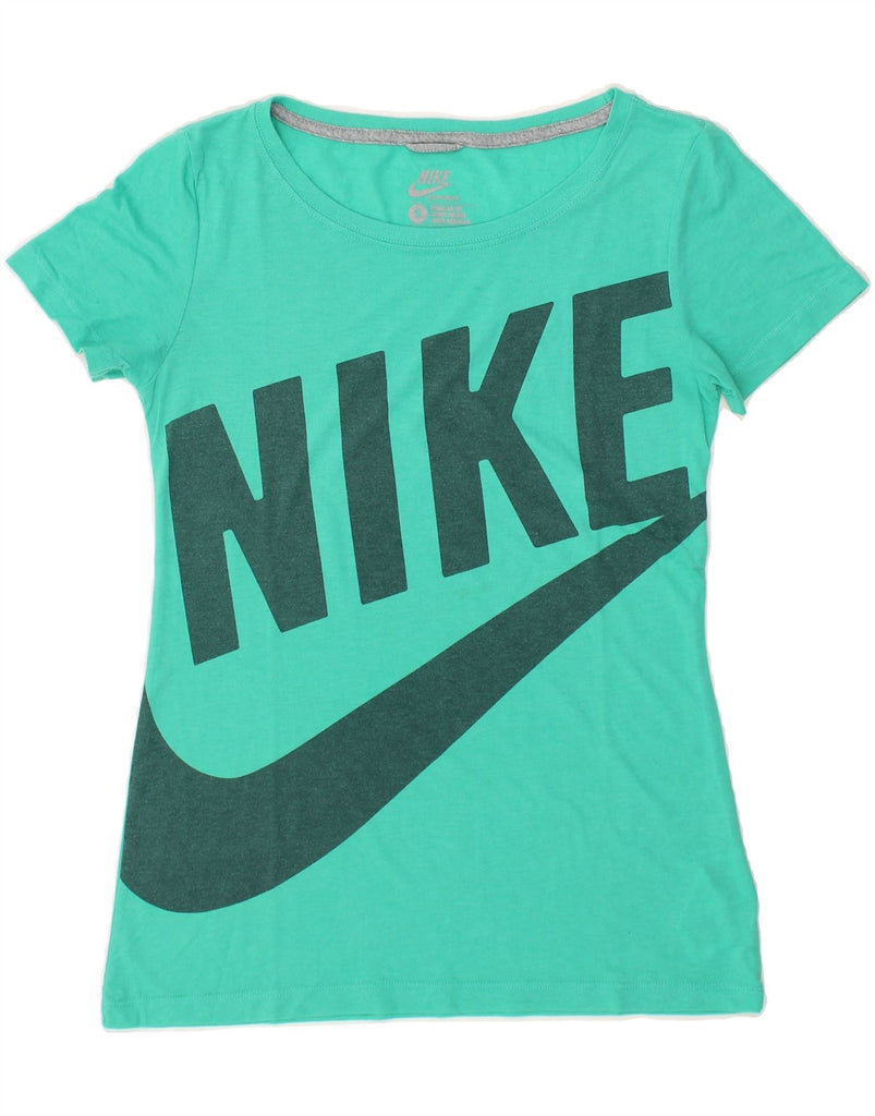 NIKE Womens Regular Fit Graphic T-Shirt Top UK 10 Small Green Cotton | Vintage Nike | Thrift | Second-Hand Nike | Used Clothing | Messina Hembry 