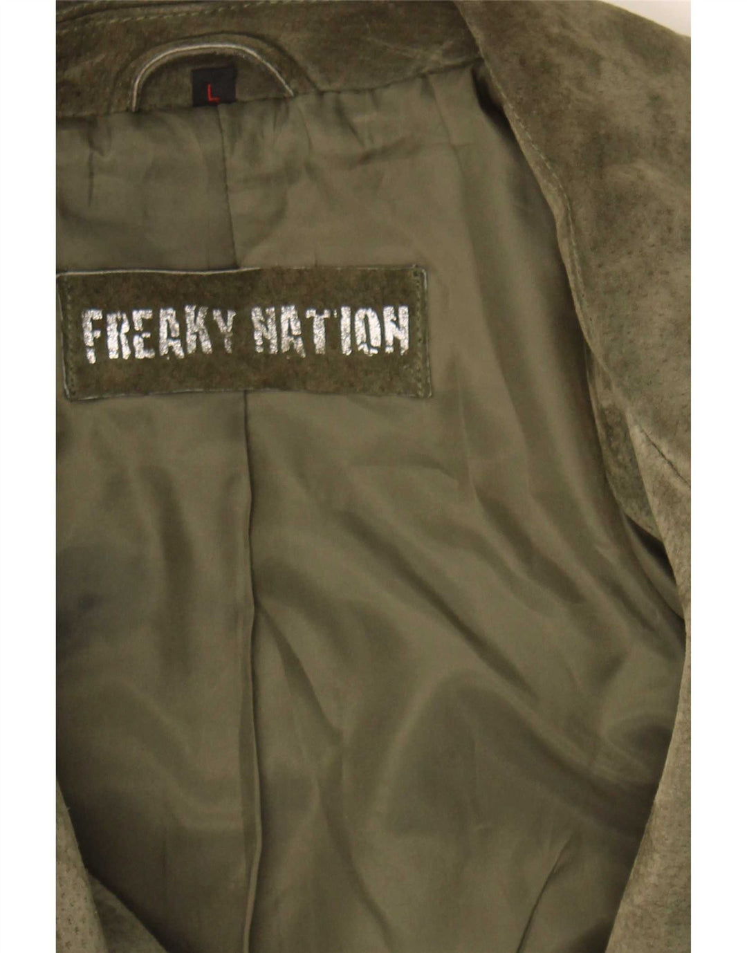 Freaky Nation Womens Suede Biker Jacket UK 14 Large Khaki Leather