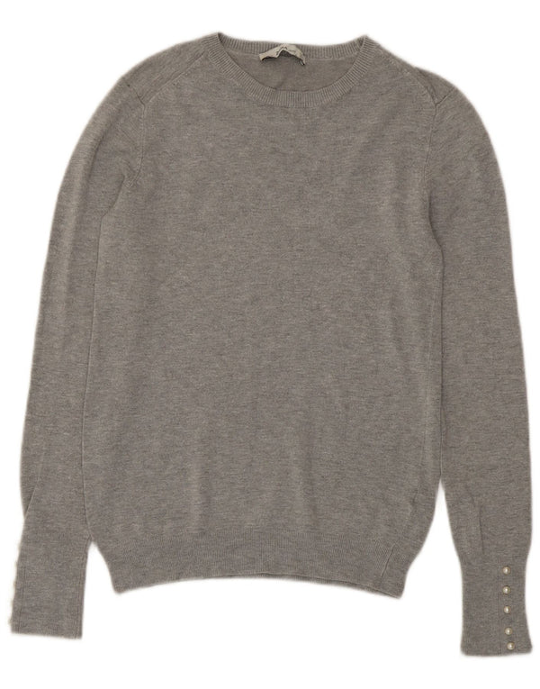 Zara Womens Boat Neck Jumper Sweater UK 12 Medium Grey Flecked Viscose