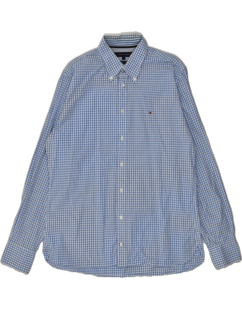 TOMMY HILFIGER Mens Shirt Large Blue Gingham Cotton | Vintage Tommy Hilfiger | Thrift | Second-Hand Tommy Hilfiger | Used Clothing | Messina Hembry 