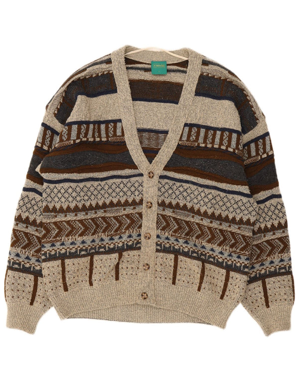 Canada Mens Cardigan Sweater Large Grey Geometric Acrylic