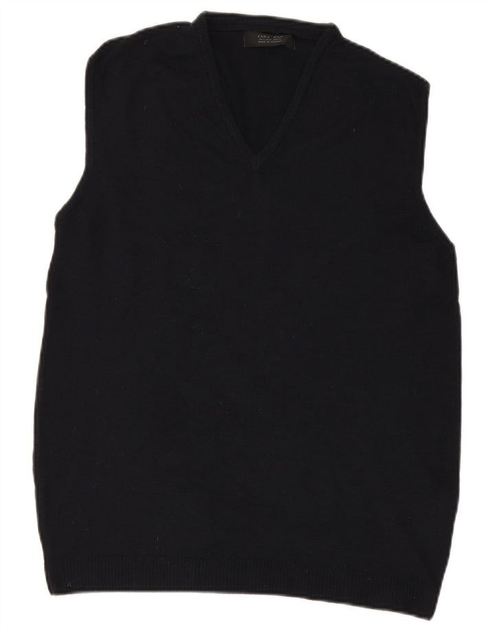 ZARA Mens Vest Tank Top Large Navy Blue Wool