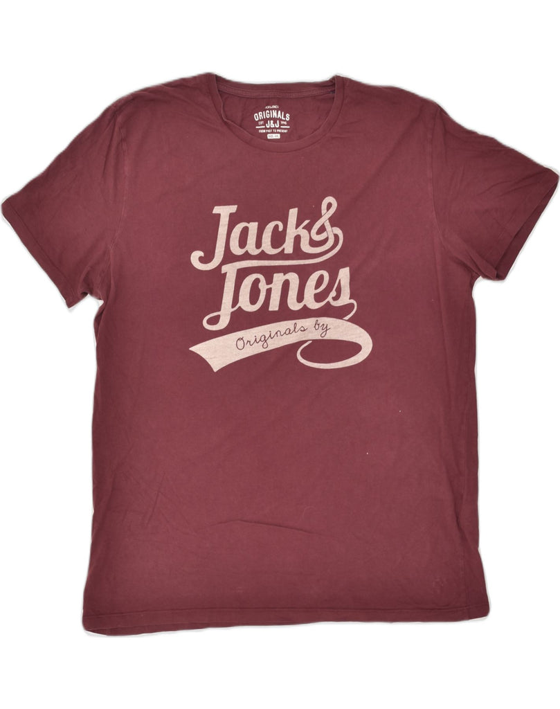 JACK & JONES Mens Graphic T-Shirt Top 2XL Burgundy Cotton | Vintage Jack & Jones | Thrift | Second-Hand Jack & Jones | Used Clothing | Messina Hembry 
