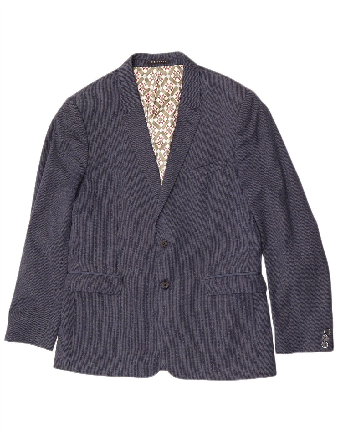 Ted Baker Mens 2 Button Blazer Jacket UK 42 XL Navy Blue Houndstooth Wool