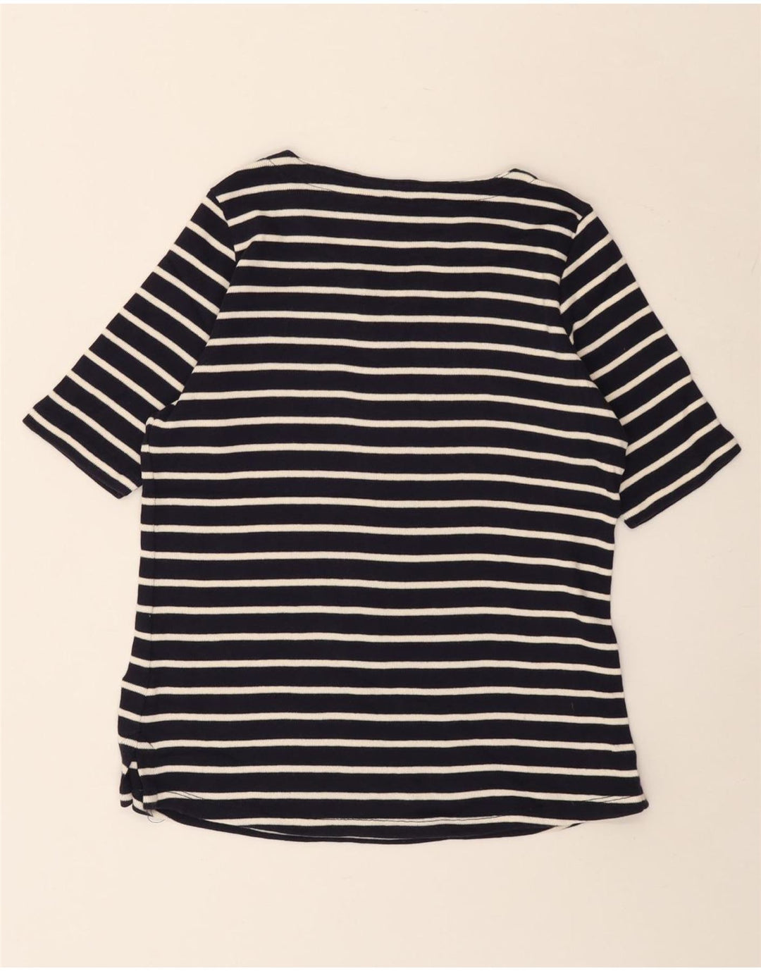 L.L.Bean Womens T-Shirt Top UK 12 Medium Navy Blue Striped Cotton