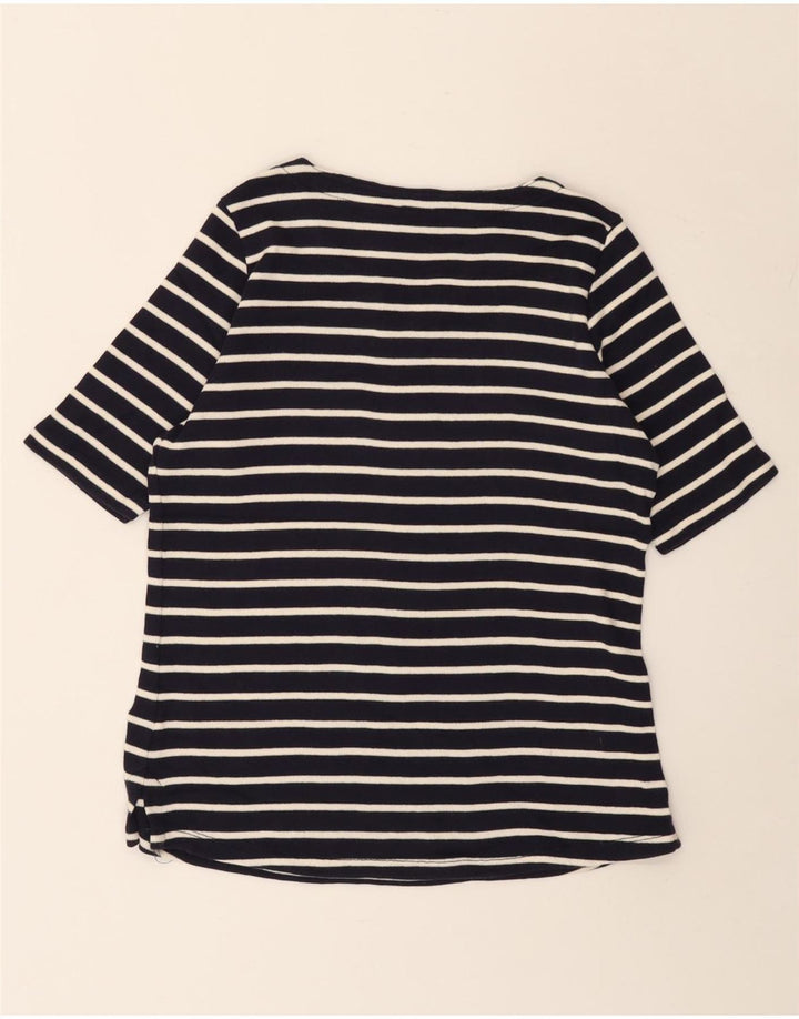 L.L.Bean Womens T-Shirt Top UK 12 Medium Navy Blue Striped Cotton