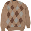 Valdoglio Mens V-Neck Jumper Sweater XL Beige Argyle/Diamond Wool