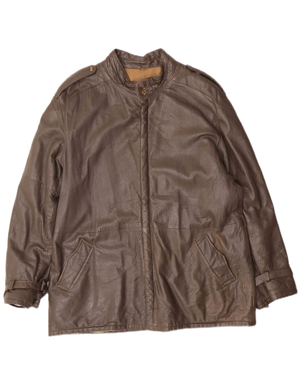 Vintage Mens Military Leather Jacket IT 56 3XL Grey Leather