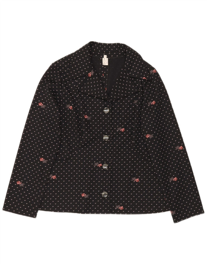 Romy Womens 4 Button Blazer Jacket UK 14 Large Black Floral Polyester
