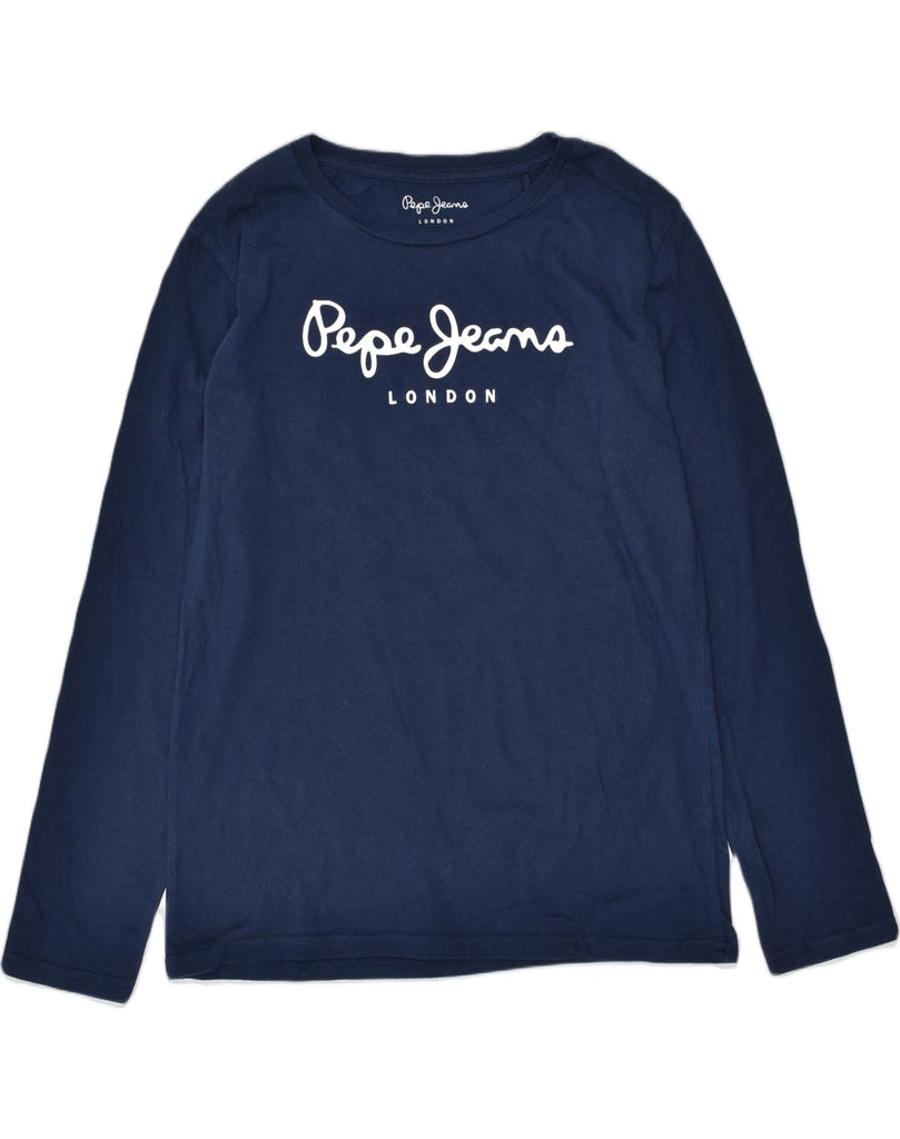 PEPE JEANS Girls Graphic Top Long Sleeve 11-12 Years Navy Blue Cotton | Vintage | Thrift | Second-Hand | Used Clothing | Messina Hembry 