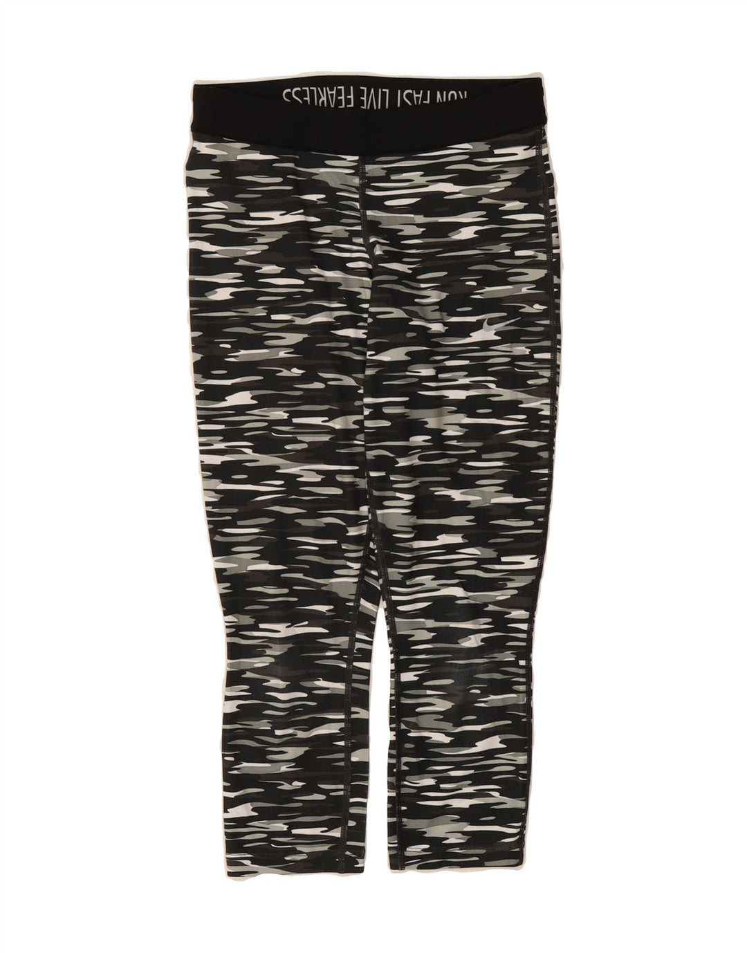 NIKE Womens Dri Fit Capri Leggings UK 10 Small  Black Camouflage Polyester Vintage Nike and Second-Hand Nike from Messina Hembry 