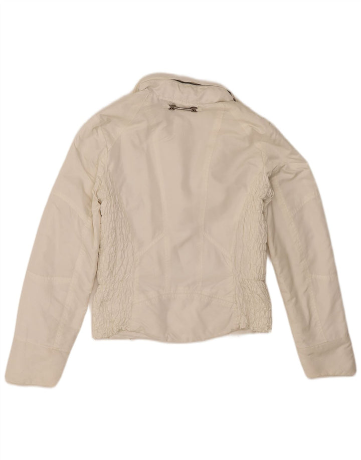 Zara Womens Hooded Bomber Jacket UK 12 Medium White Polyester