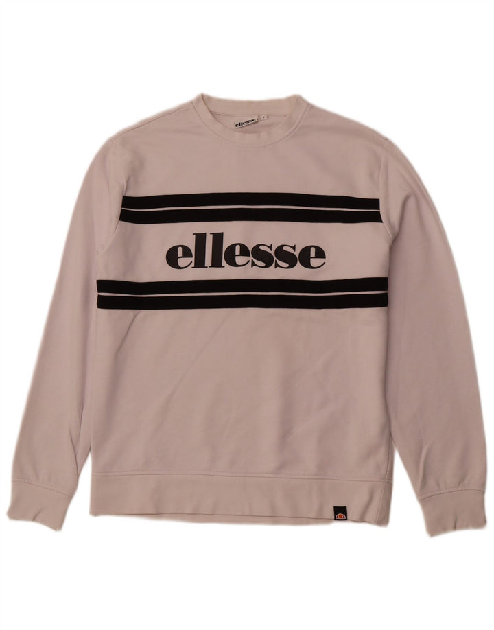 ELLESSE Mens Graphic Sweatshirt Jumper Small White Colourblock Cotton