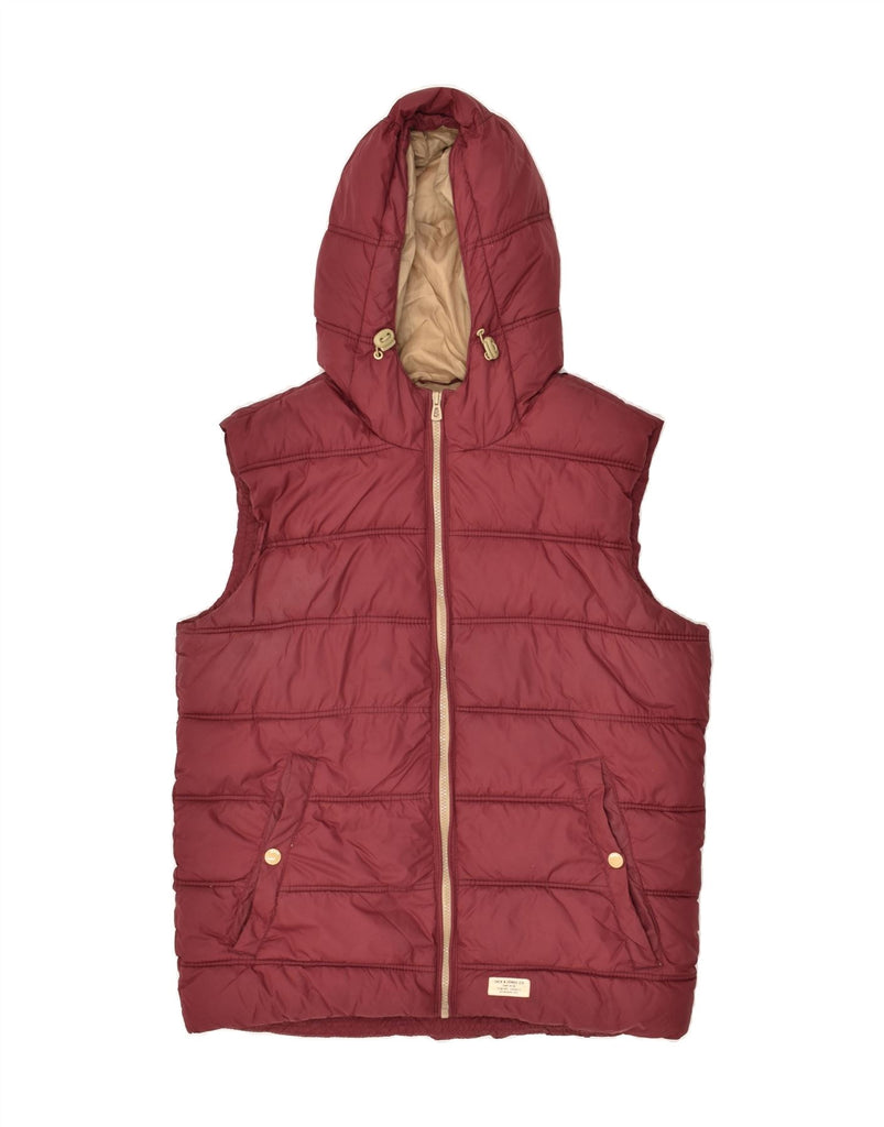 JACK & JONES Mens Hooded Padded Gilet UK 40 Large Maroon Nylon | Vintage Jack & Jones | Thrift | Second-Hand Jack & Jones | Used Clothing | Messina Hembry 