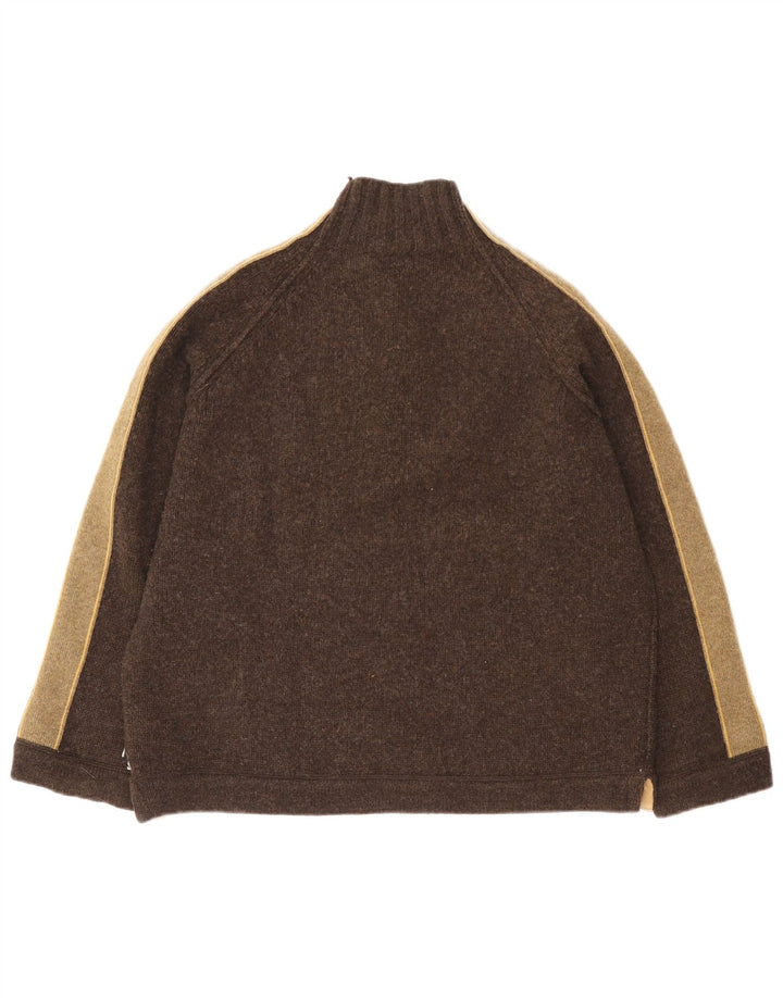 Fat Face Mens Zip Neck Jumper Sweater XL Brown Colourblock Wool