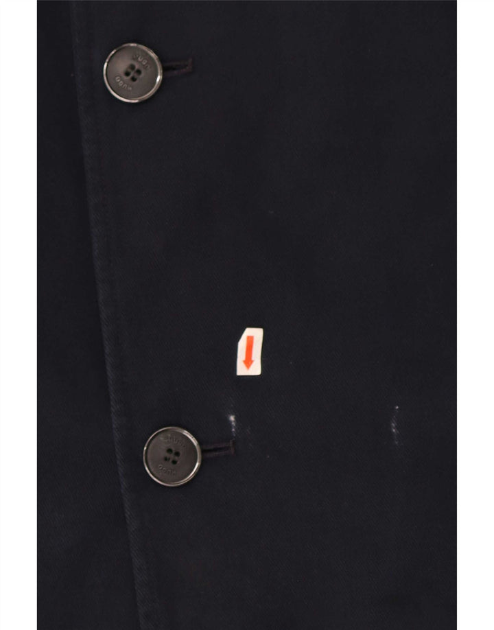 Hugo Boss Mens Overcoat EU 52 XL Navy Blue Cotton