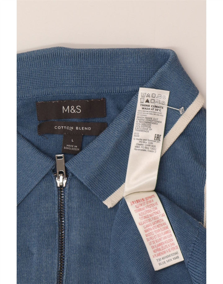 Marks & Spencer Mens Polo Neck Jumper Sweater Large Blue Colourblock