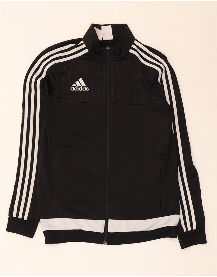 Adidas Boys Tracksuit Top Jacket 13-14 Years Black Colourblock Polyester