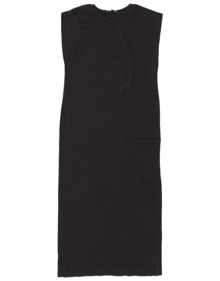 Zara Womens Sleeveless Shift Dress UK 10 Small Black Cotton