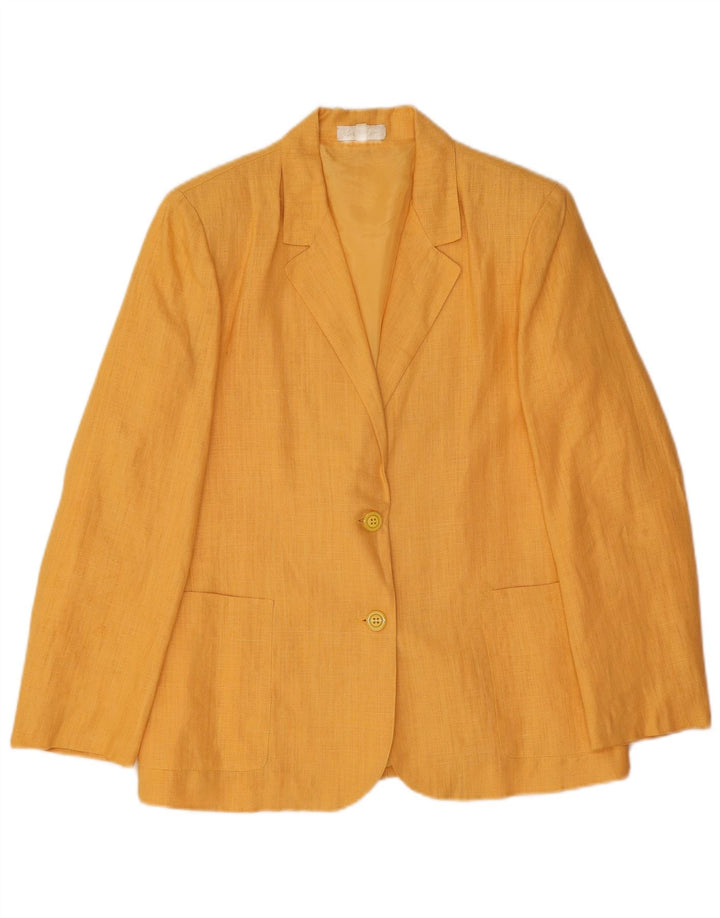 Vintage Womens 2 Button Blazer Jacket IT 42 Medium Yellow Linen