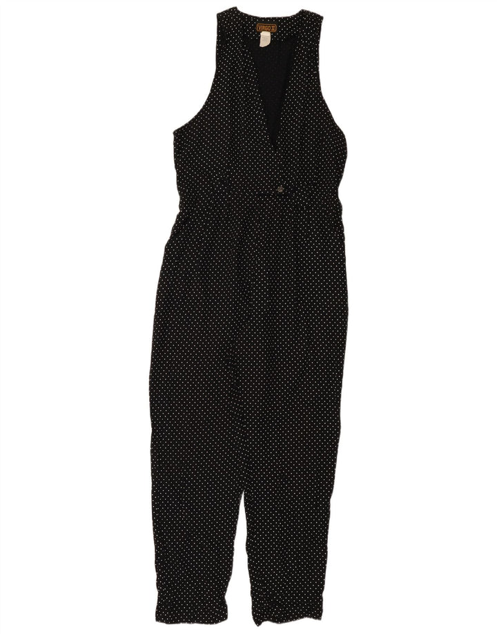Vintage Womens Sleeveless Jumpsuit UK 12 Medium  Black Polka Dot Acetate