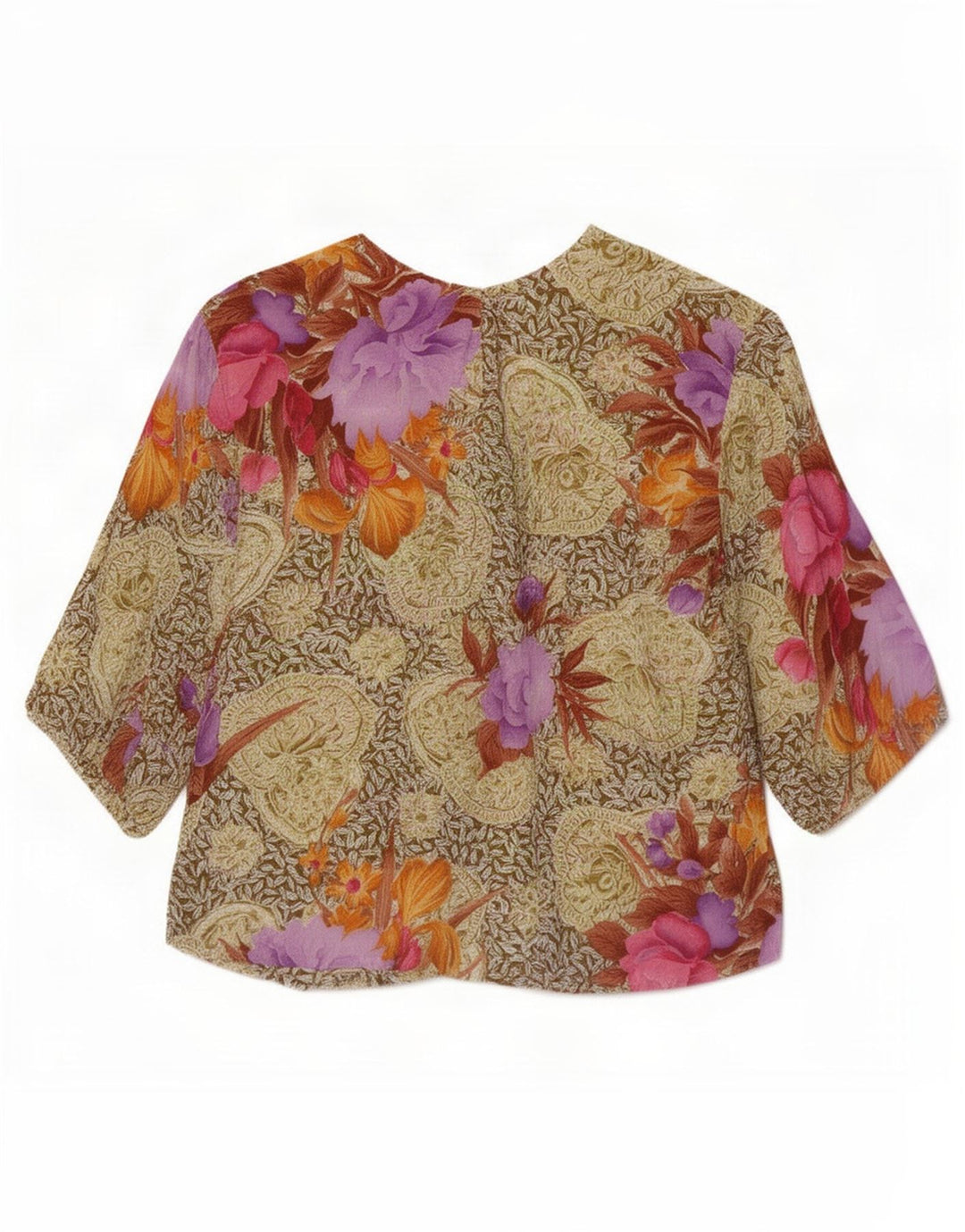 Vintage Womens Crop Shirt Blouse UK 12 Medium Multicoloured Floral