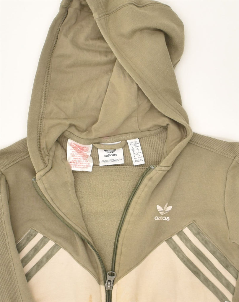 ADIDAS Girls Zip Hoodie Sweater 5-6 Years Khaki Colourblock Cotton | Vintage Adidas | Thrift | Second-Hand Adidas | Used Clothing | Messina Hembry 