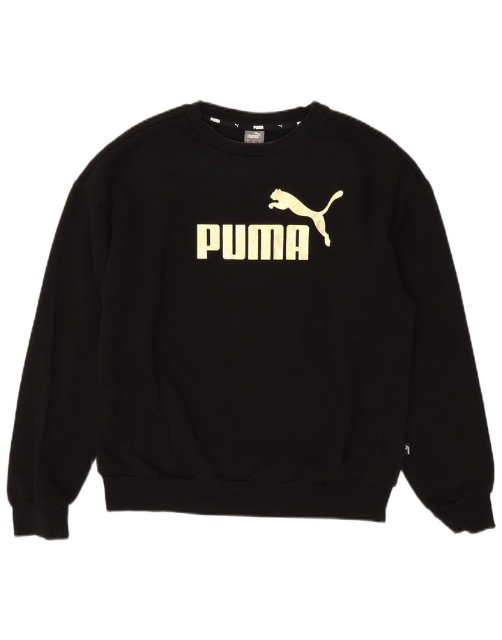 PUMA Womens Graphic Sweatshirt Jumper UK 14 Medium Black Cotton