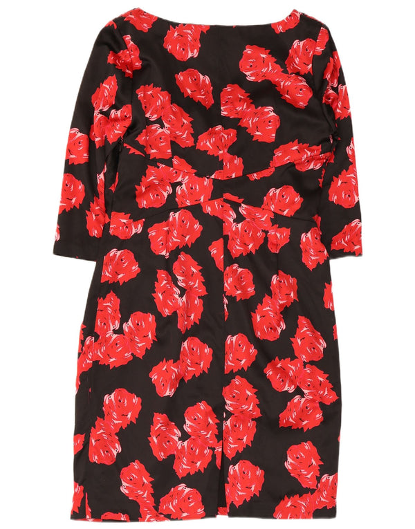 Coast Womens 3/4 Sleeve Sheath Dress UK 16 Large Black Floral Silk
