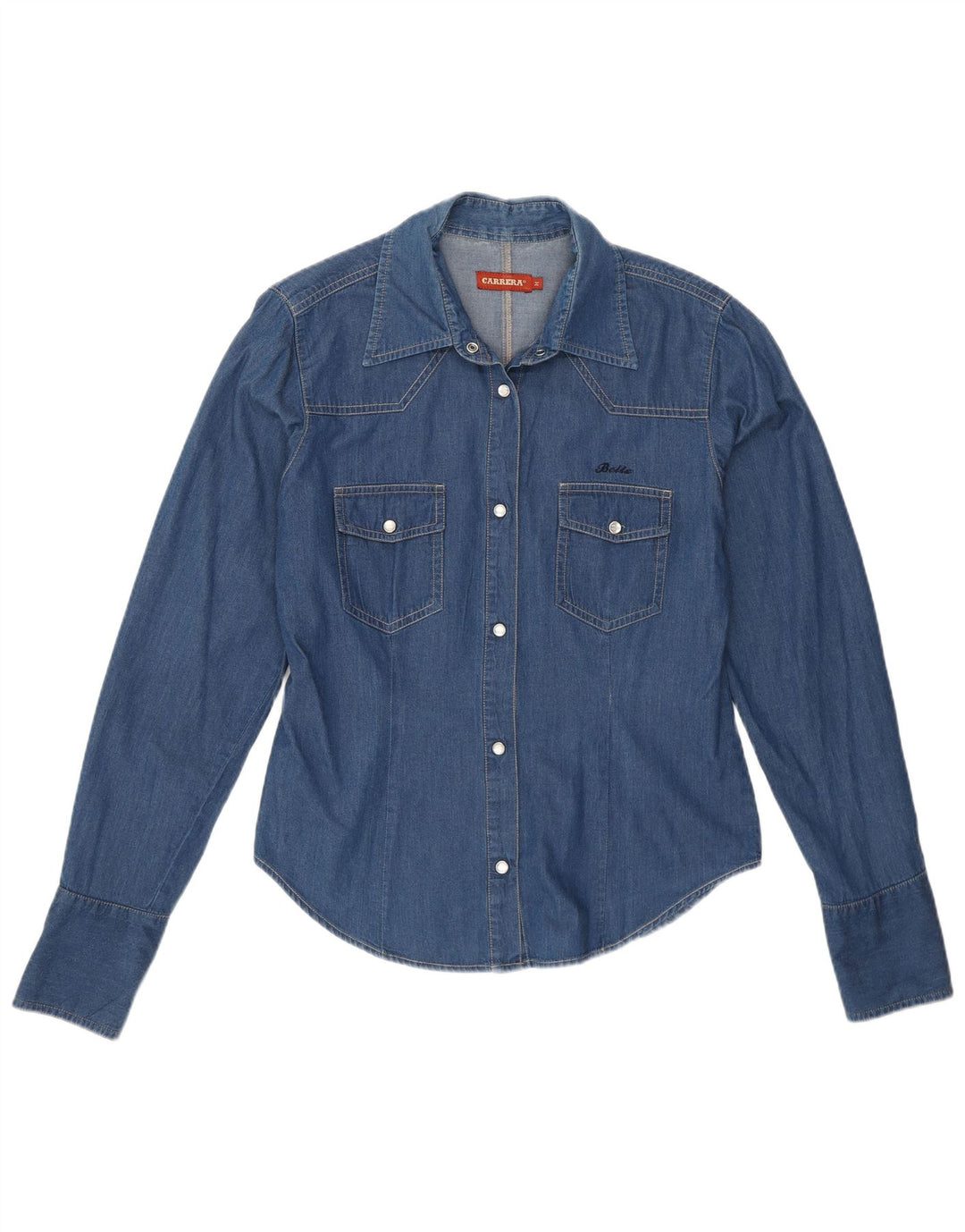Carrera Womens Denim Shirt UK 12 Medium Blue Cotton