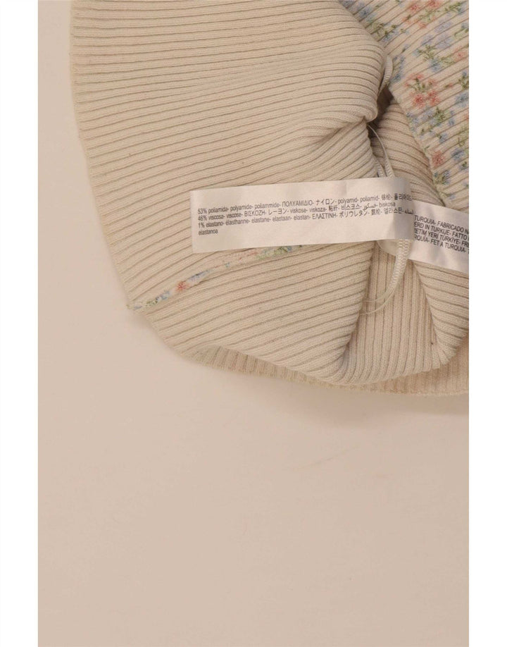 Zara Womens Crop Cami Top UK 12 Medium Off White Floral Polyamide