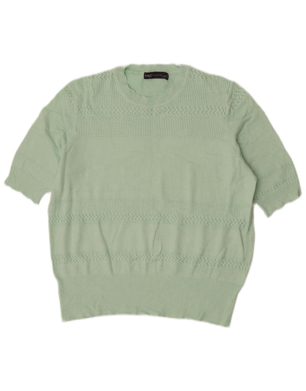 Marks & Spencer Womens Crew Neck Jumper Sweater UK 14 Large Green Striped