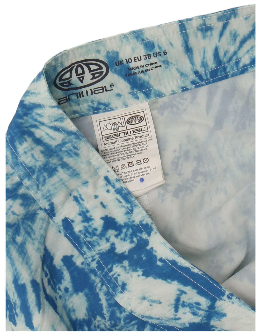 Animal Womens Swimming Shorts UK 10 Small  Blue Tie Dye Polyester