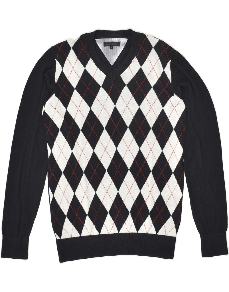 TOMMY HILFIGER Womens V-Neck Jumper Sweater UK 14 Large Navy Blue | Vintage Tommy Hilfiger | Thrift | Second-Hand Tommy Hilfiger | Used Clothing | Messina Hembry 