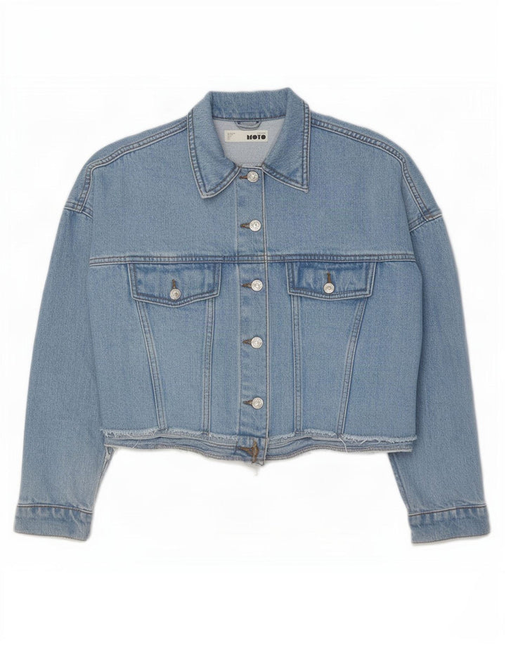Topshop Womens Crop Oversized Denim Jacket UK 6 XS Blue Cotton