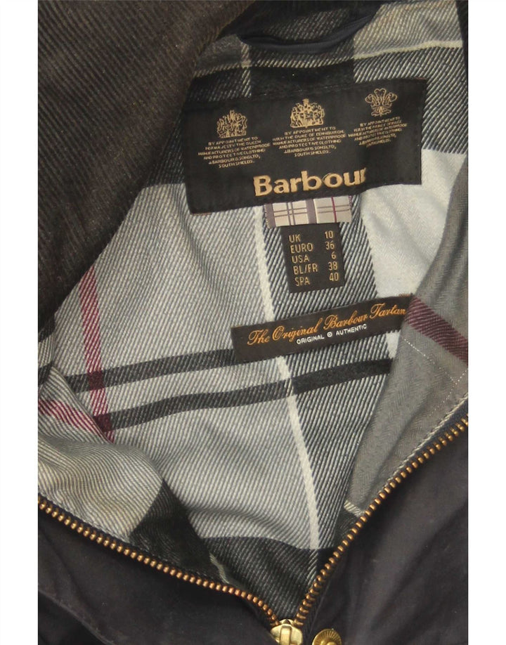 Barbour Womens Waxed Cotton Jacket UK 10 Small  Navy Blue Cotton