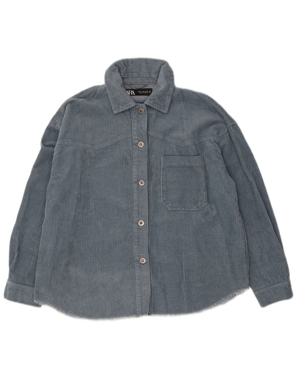 Zara Womens Oversized Corduroy Jacket UK 6 XS Blue Cotton
