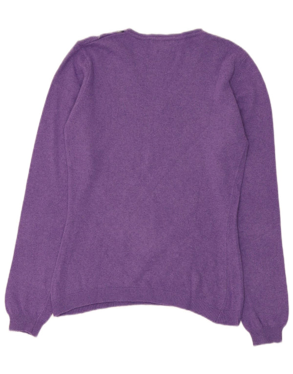 Vintage Womens V-Neck Jumper Sweater UK 12 Medium Purple Argyle/Diamond