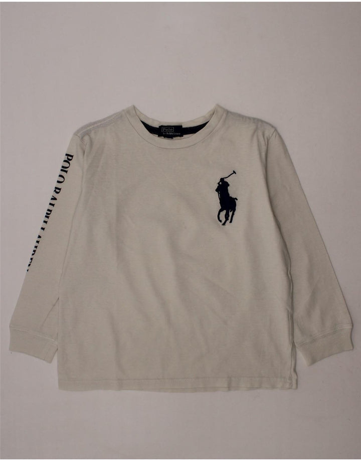 POLO RALPH LAUREN Boys Graphic Top Long Sleeve 7-8 Years White Vintage Polo Ralph Lauren and Second-Hand Polo Ralph Lauren from Messina Hembry 