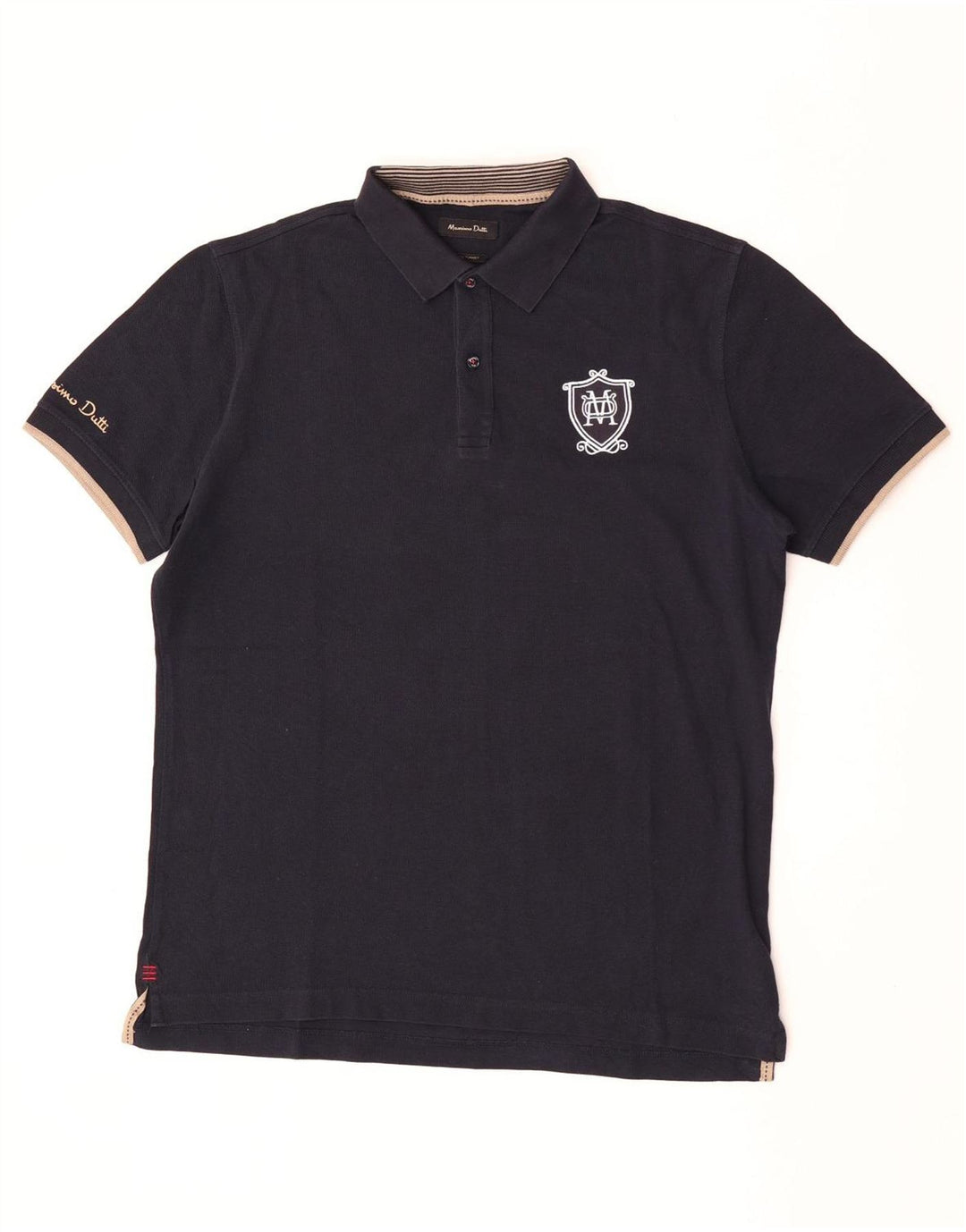 Massimo Dutti Mens Graphic Polo Shirt XL Navy Blue Cotton