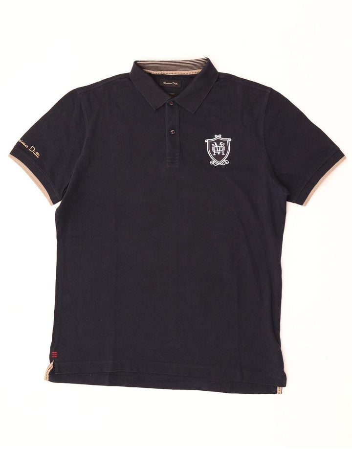 Massimo Dutti Mens Graphic Polo Shirt XL Navy Blue Cotton