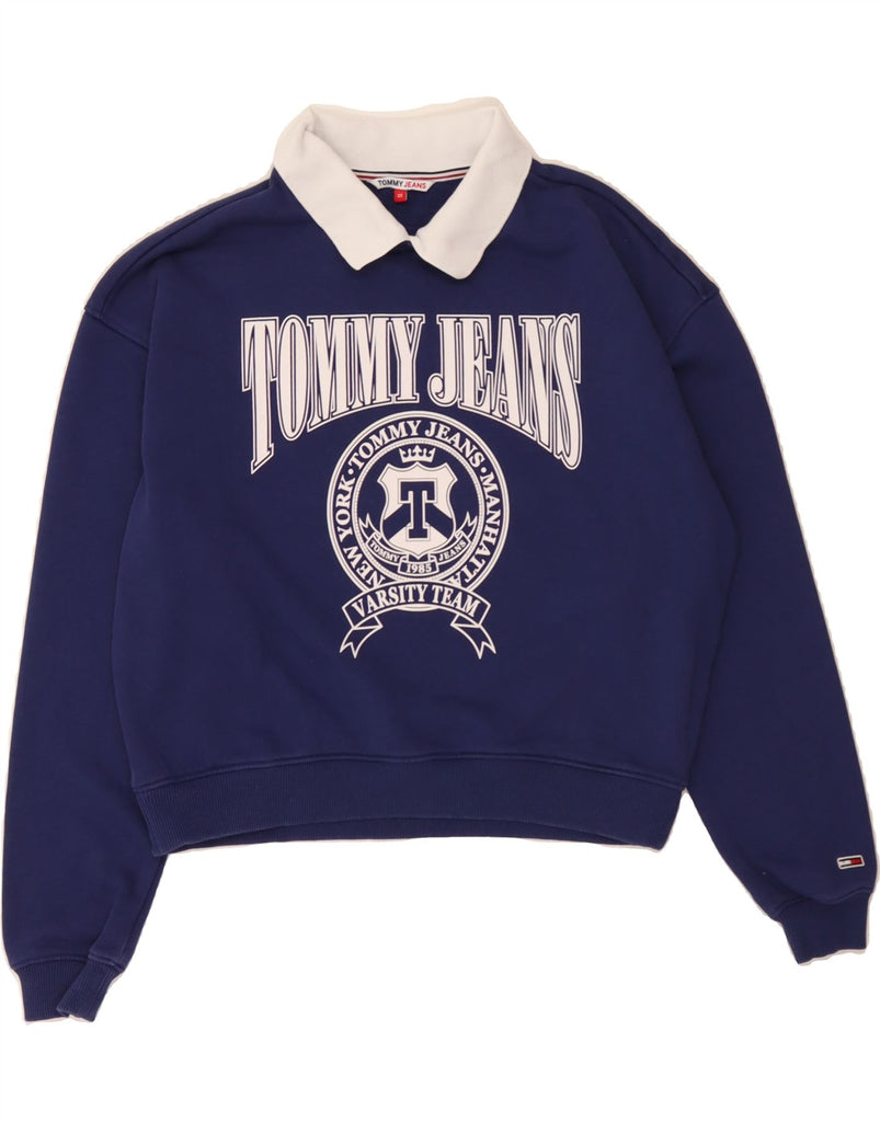 TOMMY HILFIGER Womens Graphic Sweatshirt Jumper UK 6 XS Navy Blue Vintage Tommy Hilfiger and Second-Hand Tommy Hilfiger from Messina Hembry 