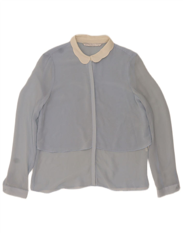 Zara Womens Shirt Blouse UK 10 Small Blue Colourblock