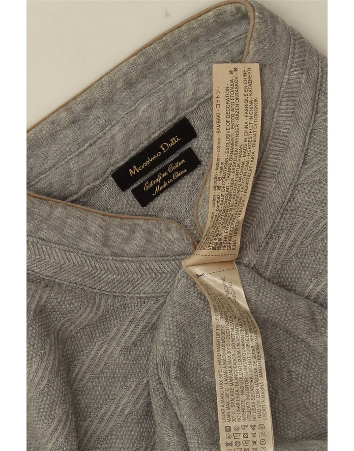 Massimo Dutti Mens Button Neck Jumper Sweater XL Grey Striped Cotton