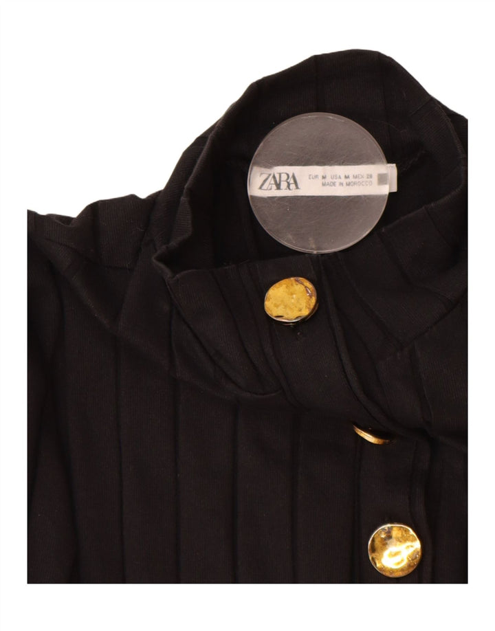 Zara Womens Short Sleeves Bodycon Dress UK 12 Medium Black Cotton