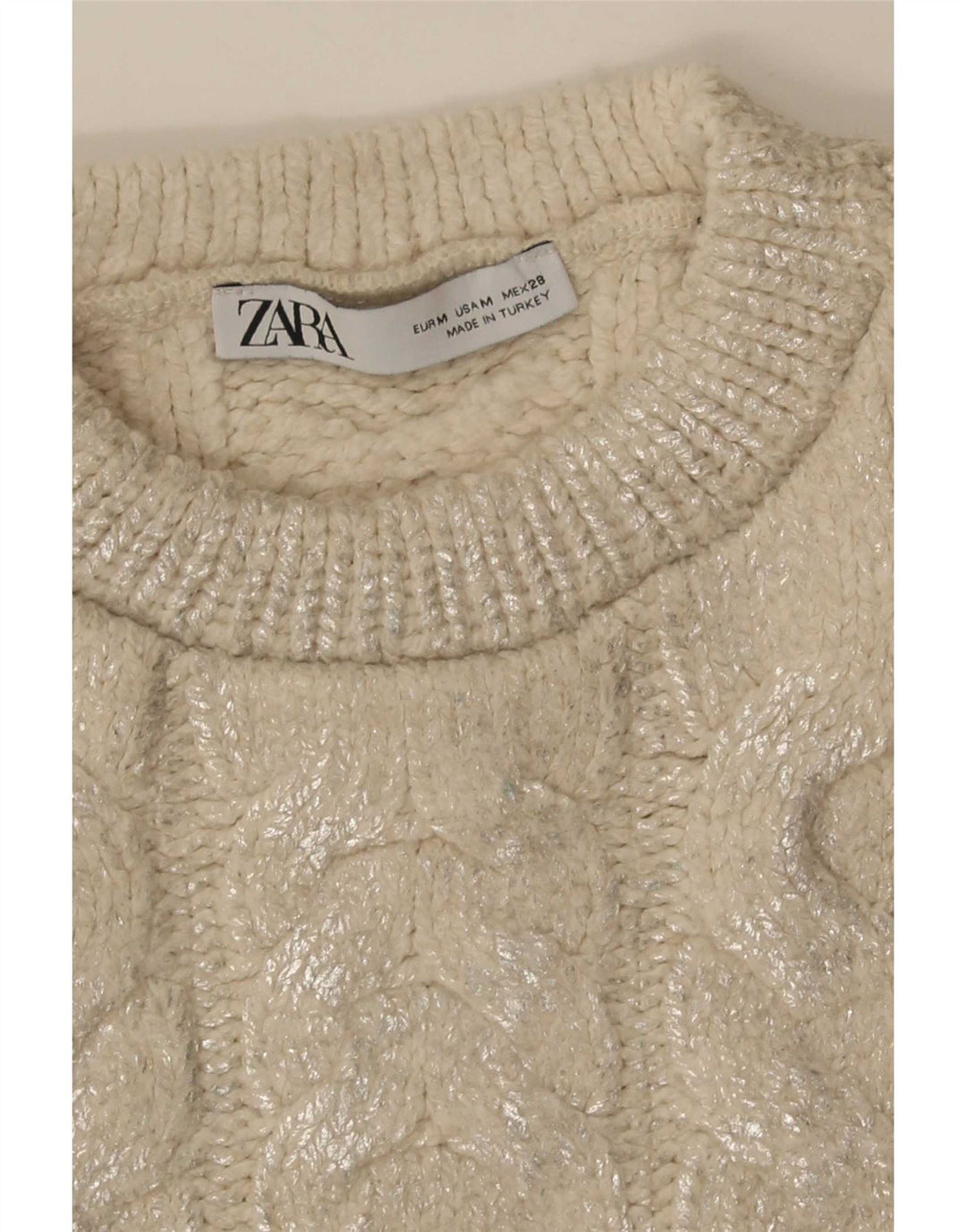 Zara Womens Crop Crew Neck Jumper Sweater UK 14 Medium Beige